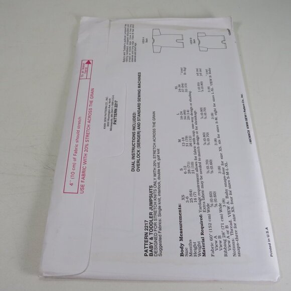 Kwik Sew 2217 clothing pattern (surge) Baby & Toddler Jumpsuit UNCUT - Picture 6 of 6